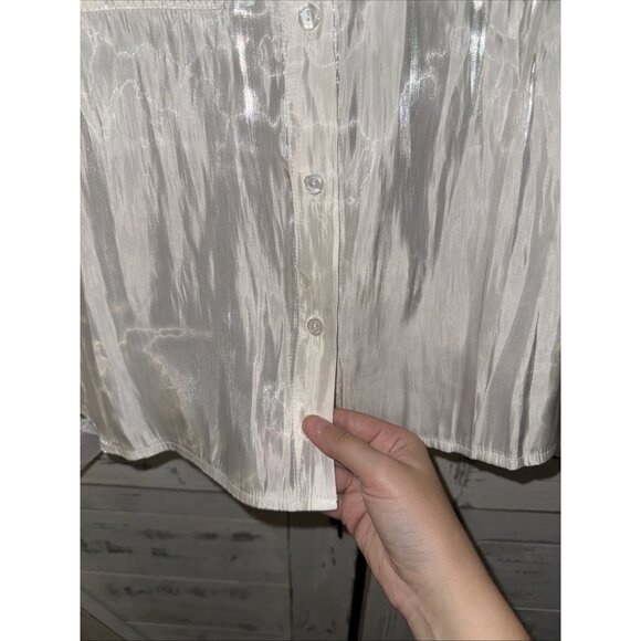 Day + Moon Women's Cream White Satin Shine Pocket Oversize Shirt Size Large - Picture 5 of 8
